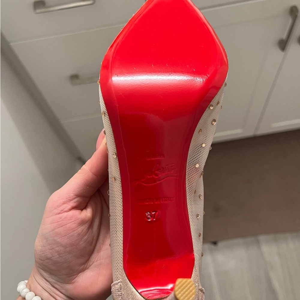 Christian Louboutin Sparkling Gold Heels with Red Soles - Picture 2 of 4